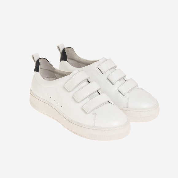 white leather velcro trainers